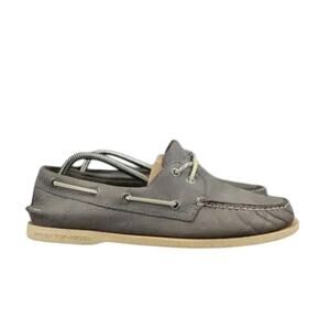 Sperry Mens 8 Top Sider Boat Shoes Classic Leather Lifestyle Preppy 2 Eye Grey